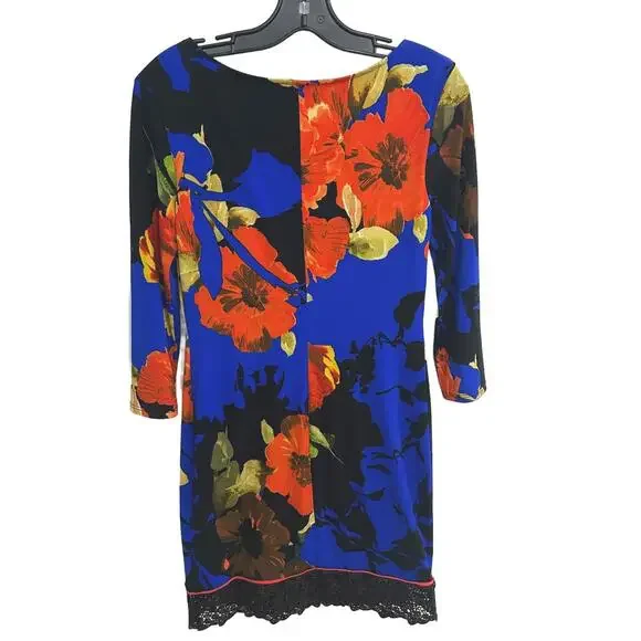 Joseph Ribkoff Floral 3/4 Sleeves Sheath Knee Length Dress with Lace Trim - 6 - Picture 4 of 8